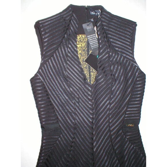 New Womens 4 NWT Just Cavalli Black Low V Dress 40 Designer Sheath Sexy Satin - Picture 4 of 9